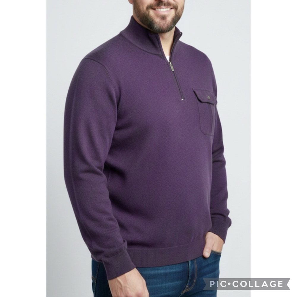 Michael Michael Kors Men’s Purple Quarter Zip Sweater XL Business Casual Party